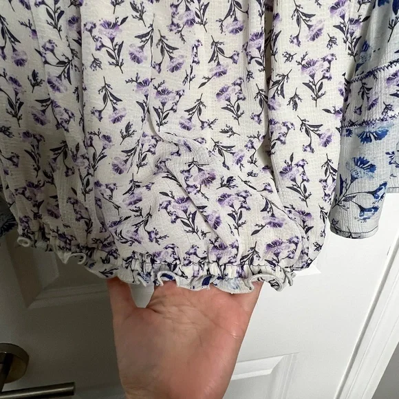 Free People Rose Valley Printed Blouse Top Shirt Size S White Blue Floral - Picture 4 of 6